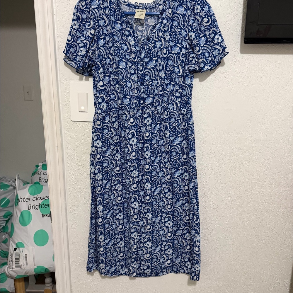 Blair Blue and White Swirl Midi Dress